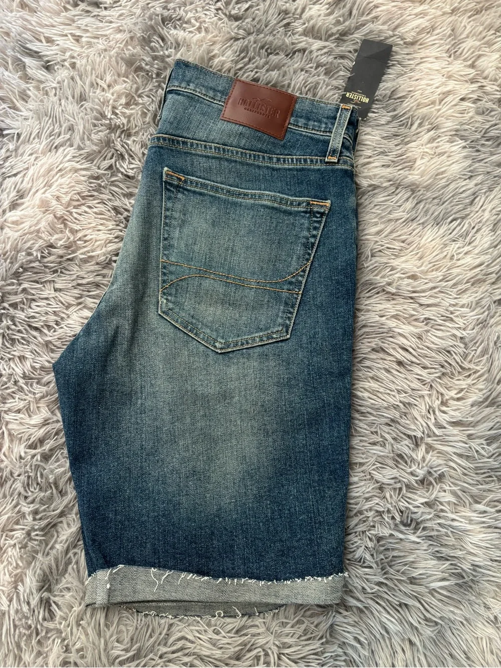 Hollister Men's Faded Blue Distressed Denim Jean Shorts